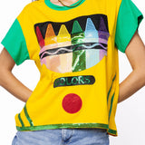 Green & Yellow Crayon Tee | Queen Of Sparkles