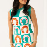 Teal Checkered Horse Shoe Knit Maxi Dress | Queen Of Sparkles