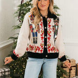 Black Trim Collar Nutcracker & Candy Cane Button Up Cardigan | Queen Of Sparkles