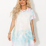Multi Tie Dye QOS Logo Card Tee Dress | Queen Of Sparkles