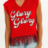 Licensed UGA 'Glory Glory" Feather Bottom Tank Sweater | Queen Of Sparkles