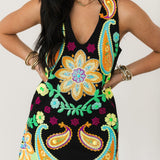 Black & Neon Paisley Print V Neck Tank Dress | Queen Of Sparkles