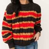 Frankie Cable Striped Pullover | Chocolate Combo
