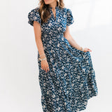 Anne Puff Sleeve Tiered Maxi Dress | Navy Floral