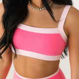 Double Take Contrast Sports Bra | Hot Pink