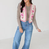 Embroidered Corduroy Floral Vest | Ecru