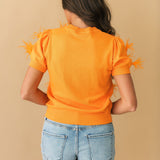 Licensed Tennessee Mascot Scattered Jewel Feather Short Sleeve Sweater | Queen Of Sparkles