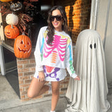 Grey And Neon Multi Skeleton Sweatshirt | Queen Of Sparkles