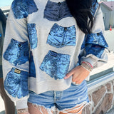 Grey Queen Of Denim Shorts Sweatshirt | Queen Of Sparkles