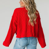 Cropped Cable Knit Sweater | Red