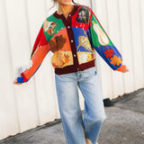 Colorblock Fall Icon Button Up Cardigan | Queen Of Sparkles