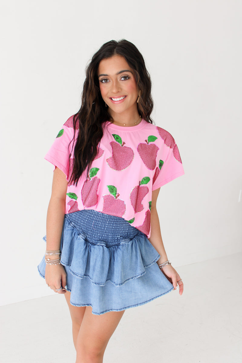 PINK SCATTERED APPLE TEE | QUEEN OF SPARKLES