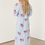 Light Blue & White Striped American Flag Cotton Button Up Midi Dress | Queen Of Sparkles