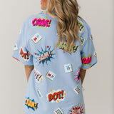 Powder Blue Mahjong Icon Collar Rainbow Trim Dress | Queen Of Sparkles