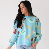 Scattered Pizza Icon Aqua Sweatshirt | Queen Of Sparkles