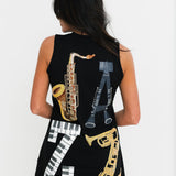 Black 'JAZZ' Instrument Tank Dress | Queen Of Sparkles