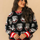 Licensed UGA Knit In Rhinestone Sport Stripe Sweater | Queen Of Sparkles