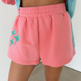 Aqua & Pink Colorblock QOS Logo Short | Queen Of Sparkles