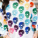 White Rainbow Skulls Sweatshirt | Queen Of Sparkles