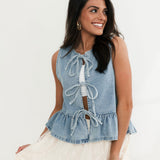 Say My Name Denim Front Tie Top