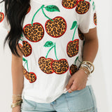 White Leopard Print Cherry Tee | Queen Of Sparkles