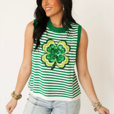 Green Striped Shamrock Knit Tank | Queen Of Sparkles