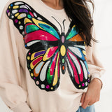 Beige Oversized Multi Butterfly Sweatshirt | Queen Of Sparkles