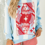 Blue, White & Red Striped QOS Card Logo Sweater | Queen Of Sparkles