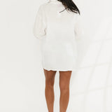 White Fishing Pole With Hooked Fish Gauze Button Up Collar Dress | Queen Of Sparkles