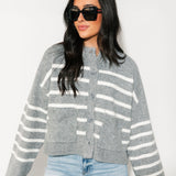 Striped Relaxed Cardigan | Heather Grey