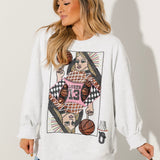 Grey & Pink Fair Skin Basketball Queen Card Sweatshirt | Queen Of Sparkles