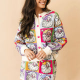 Pastel Colorblock Santa Button Up Cardigan | Queen Of Sparkles