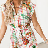 Rainbow Plaid Cinco de Mayo Icon Zip Up Cotton Romper | Queen Of Sparkles