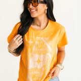 Light Orange Scattered Jewel QOS Card Logo Tee | Queen Of Sparkles