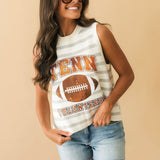 Licensed Tennessee Grey & White Striped Sequin Football Knit Tank | Queen Of Sparkles