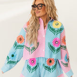 Pink & Blue Striped Cinco Flowers Short | Queen Of Sparkles