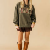 Brown Plaid 'Thanks' Sweatshirt | Queen Of Sparkles