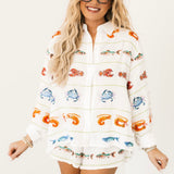 White Striped Seafood Gauze Button Up Top | Queen Of Sparkles