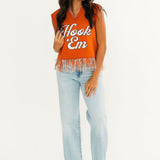 Licensed Texas 'Hook 'Em' Feather Bottom Tank Sweater | Queen Of Sparkles