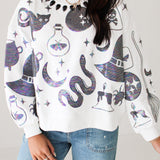 White And Purple Halloween Icon Sweatshirt | Queen Of Sparkles