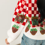 Red & White Checkered Strawberry Button Up Cardigan | Queen Of Sparkles