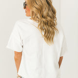 Split Neck Short Sleeve Top | White