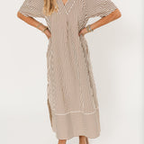 Harbor Stripe Midi Dress | Chocolate Brown
