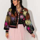 Black Multi Rainbow Firework Button Up Cardigan | Queen Of Sparkles