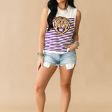 Licensed LSU Mascot Striped Knit Tank | Queen Of Sparkles