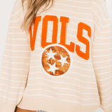 Licensed Tennessee Beige Stripe Vintage Team Sweater | Queen Of Sparkles