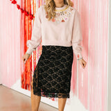 Pale Pink Pearl & Chain Vday Charm Necklace Sweatshirt | Queen Of Sparkles