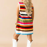 Multi Striped QOS Card Logo Knit Tank Dress | Queen Of Sparkles