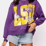 Licensed LSU Metallic Word With Icons Sweatshirt | Queen Of Sparkles