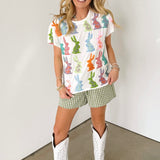 White Multi Easter Bunny Tee | Queen Of Sparkles